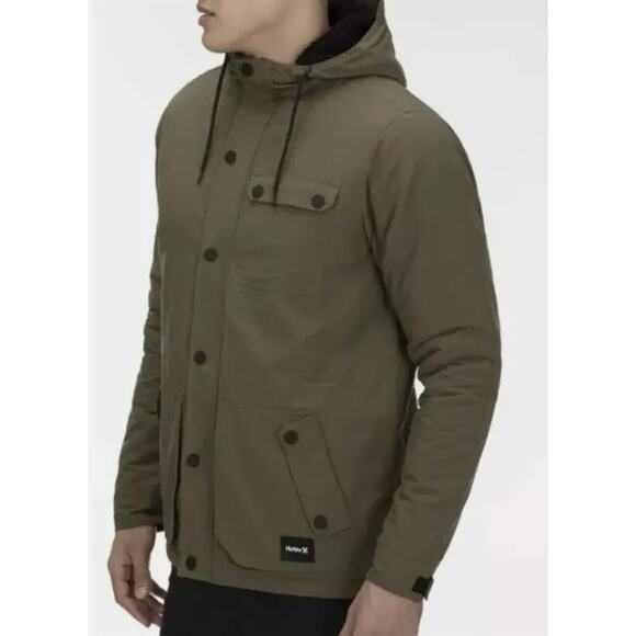 Hurley Slammer Jacket Men S Green #G4932-00 Hooded Long Sleeve Button-Up Winter - Picture 11 of 12